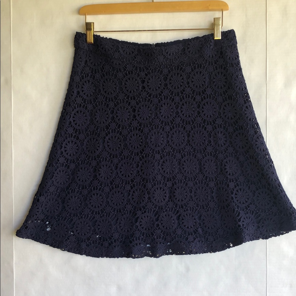 Navy Blue Cotton Crochet Short A-line Skirt Size M Solitaire